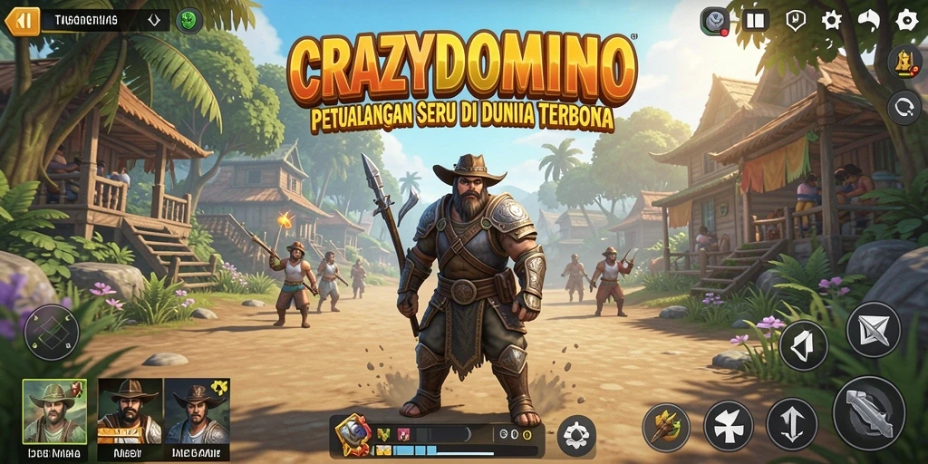 Tangkapan layar gameplay <strong>CRAZYDOMINO</strong> yang menampilkan petualangan di dunia terbuka.