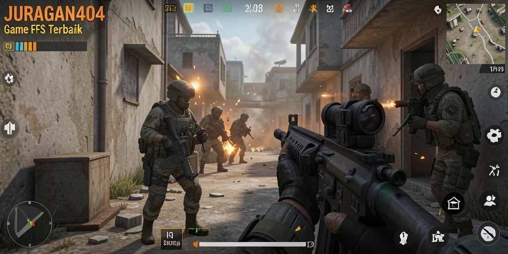 Screenshot gameplay JURAGAN404 yang menampilkan aksi tembak-menembak seru.