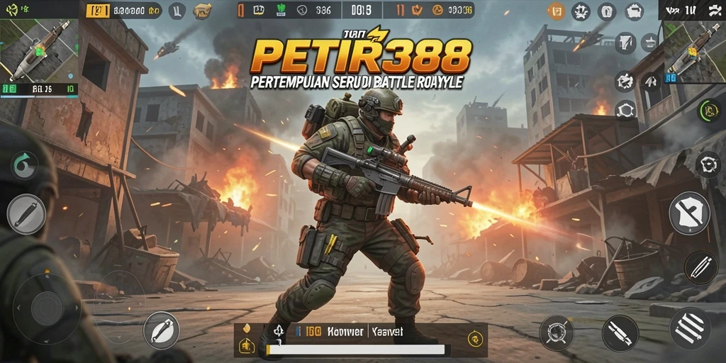 Tampilan menegangkan gameplay battle royale PETIR388 yang seru.