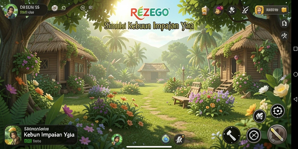 Tampilan menarik gameplay pertanian di REZEGO dengan berbagai aktivitas.