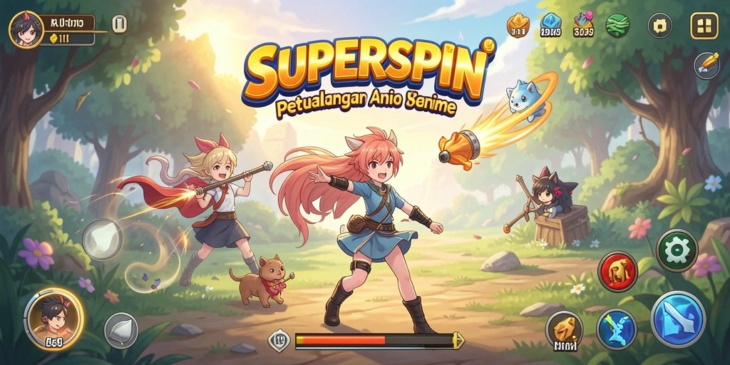 Gameplay SUPERSPIN yang penuh aksi dalam dunia Anime.