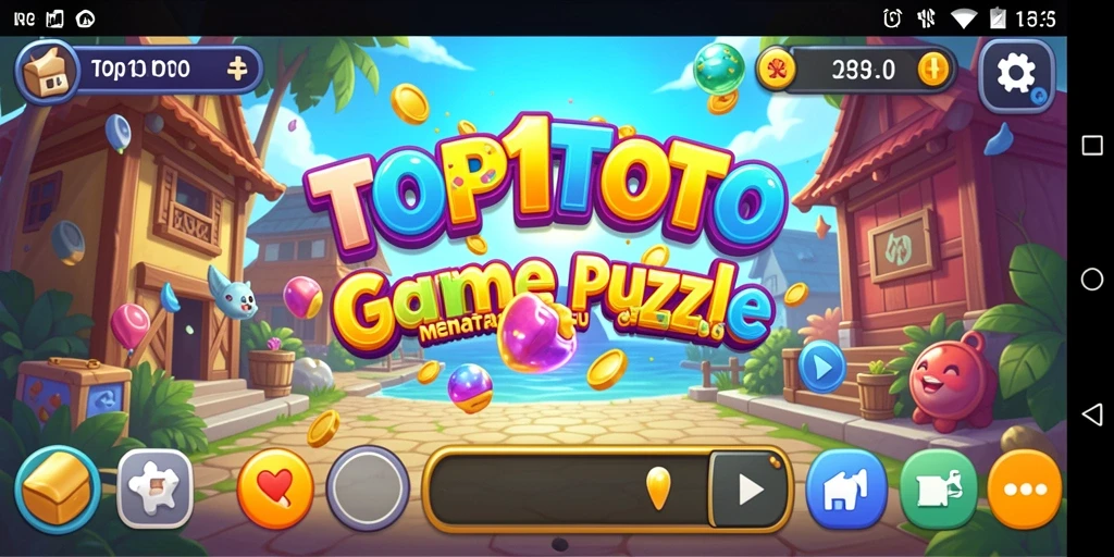 Screenshot gameplay TOP1TOTO menampilkan level puzzle yang penuh warna.