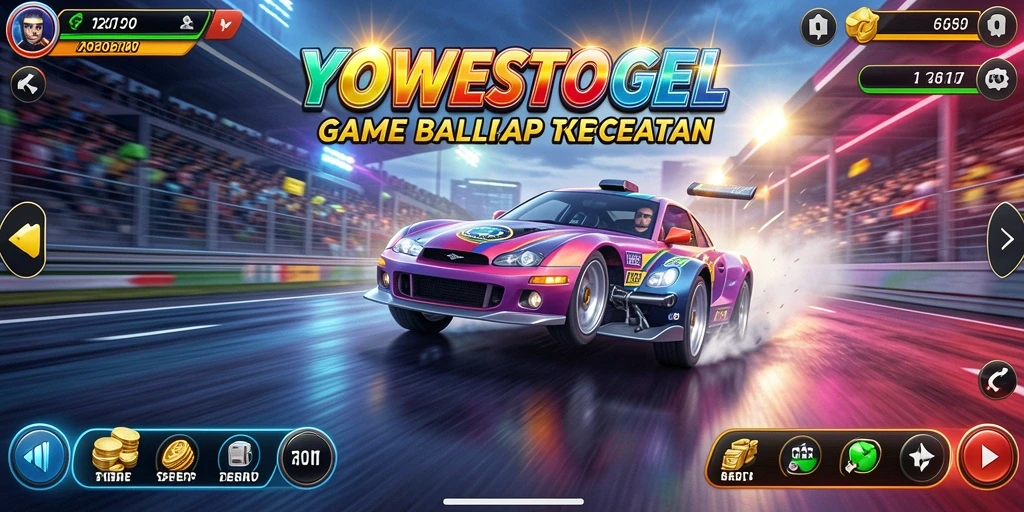 Tampilan gameplay YOWESTOGEL dengan aksi balapan yang seru.